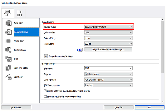 figure: Settings dialog box